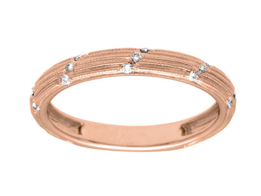 Diamond Striated Stackable Band In 14k Rose Gold