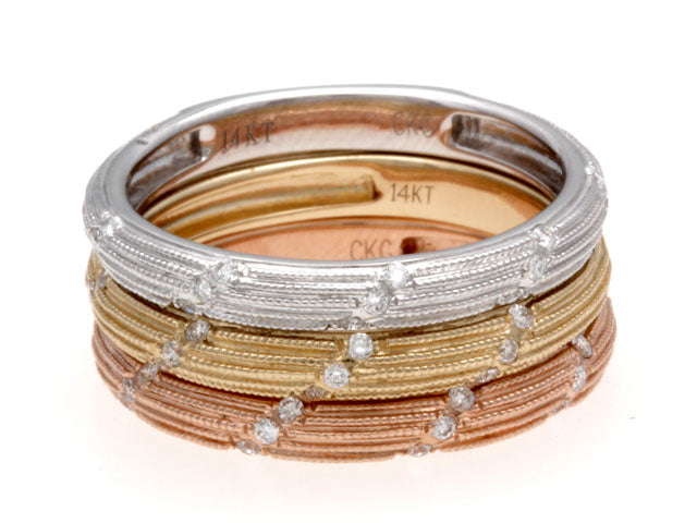Diamond Striated Stackable Band In 14k Yellow Gold