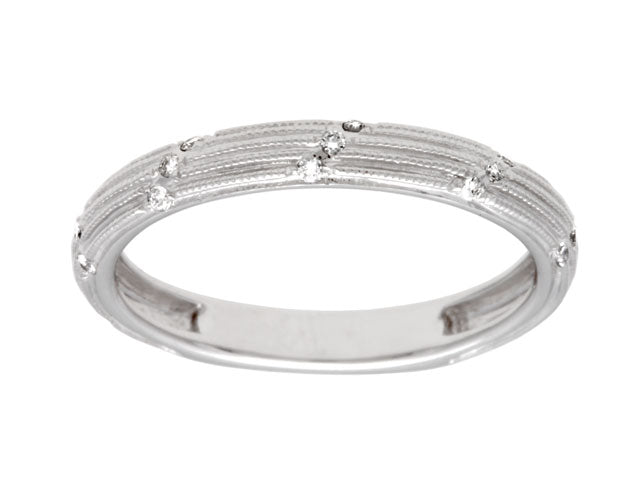 Diamond Striated Stackable Band In 14k White Gold (0.04ctw)