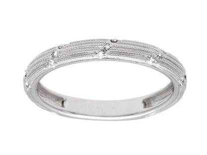 Diamond Striated Stackable Band In 14k White Gold (0.04ctw)