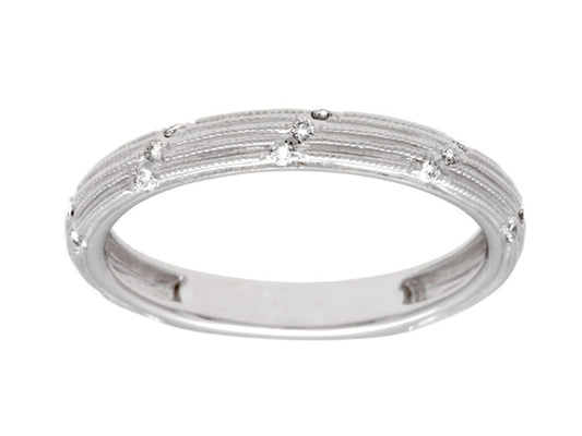 Diamond Striated Stackable Band In 14k White Gold