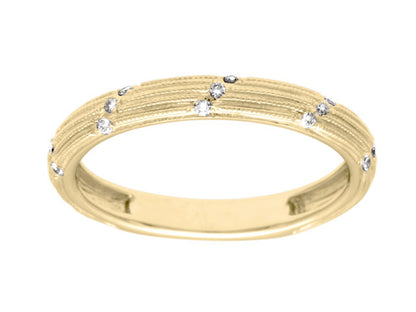 Diamond Striated Stackable Band In 14k Yellow Gold