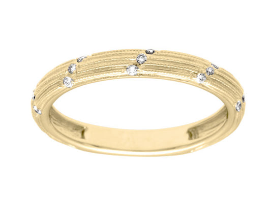 Diamond Striated Stackable Band In 14k Yellow Gold