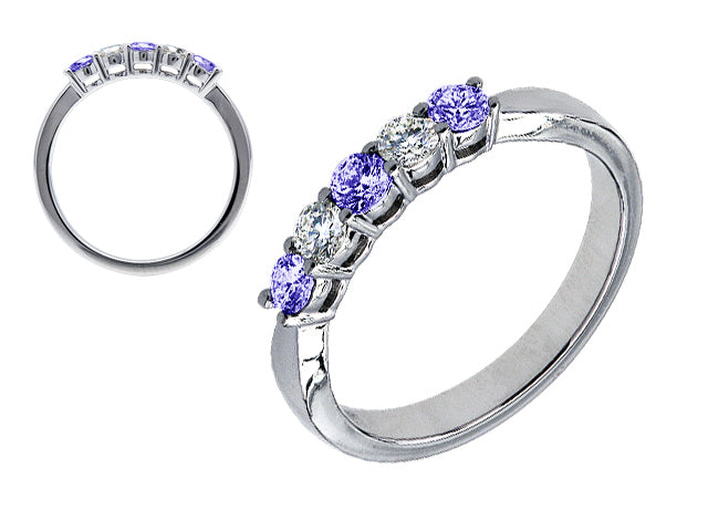 Amethyst And Diamond 5 Stone Band In 14k White Gold (1/5 Ct. Tw.)