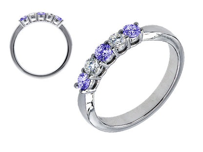 Amethyst And Diamond 5 Stone Band In 14k White Gold (1/5 Ct. Tw.)