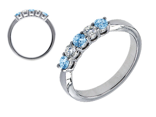 Blue Topaz And Diamond 5 Stone Ring In 14k White Gold