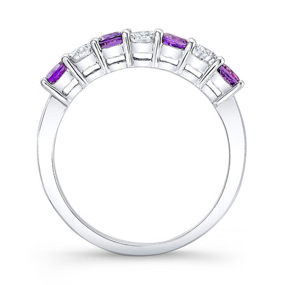 Amethyst And Diamond Ring In 14k White Gold