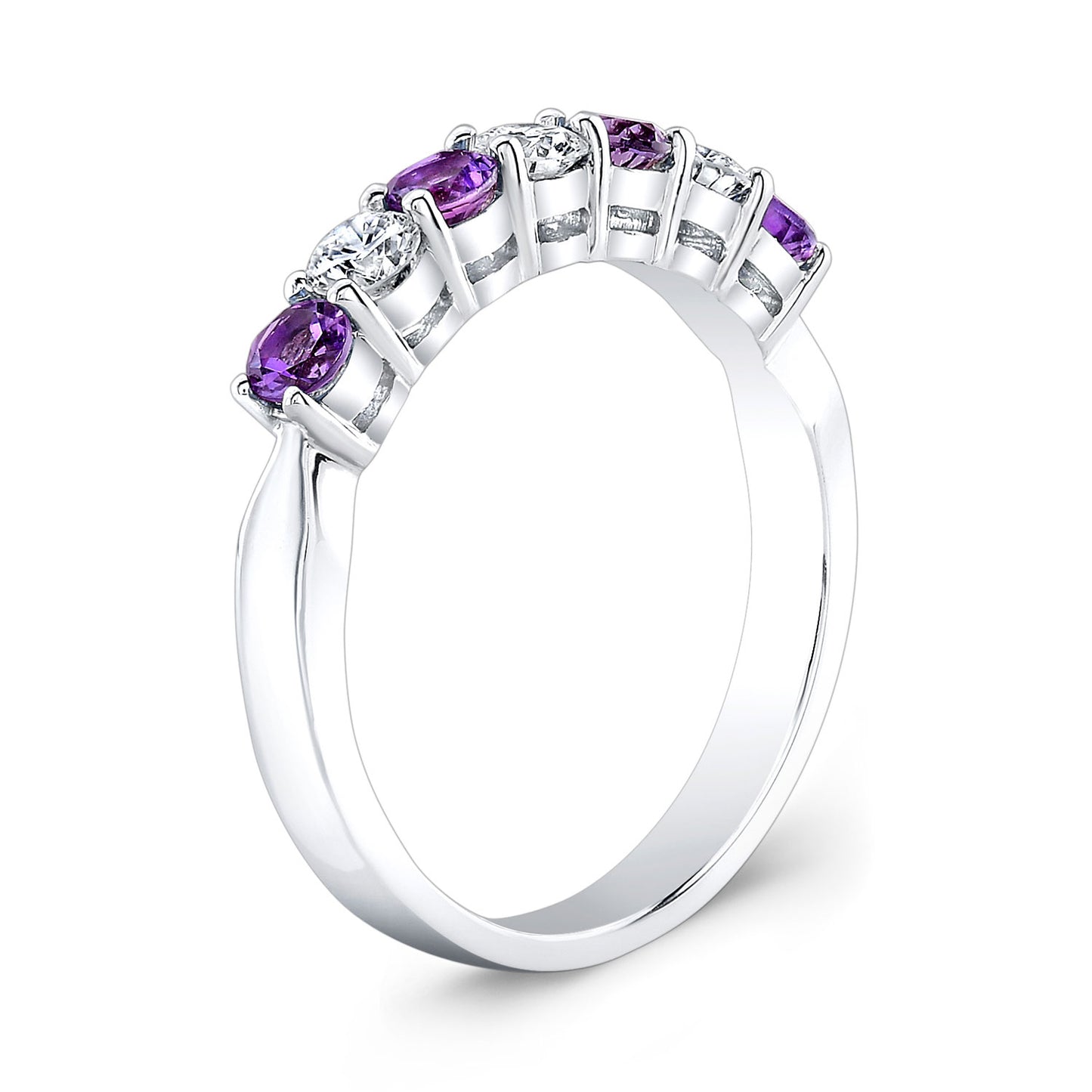 Amethyst And Diamond Ring In 14k White Gold