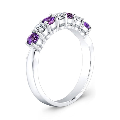 Amethyst And Diamond Ring In 14k White Gold