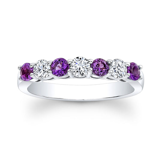 Amethyst And Diamond Ring In 14k White Gold