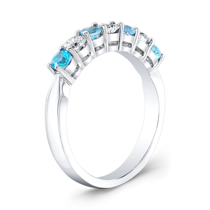Blue Topaz And Diamond Ring In 14k White Gold