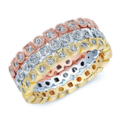 Diamond Milgrained Stackable Band In 14k White Gold