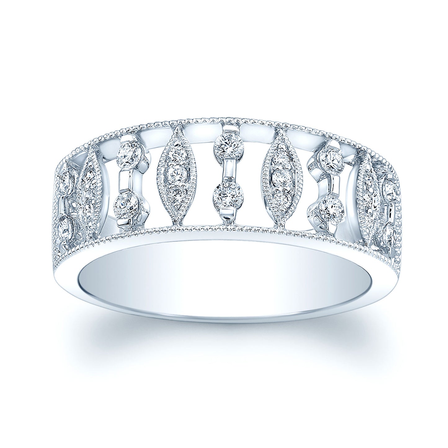 Diamond Open Leaf Design Band In 14k White Gold (1/3 Ct.tw.)