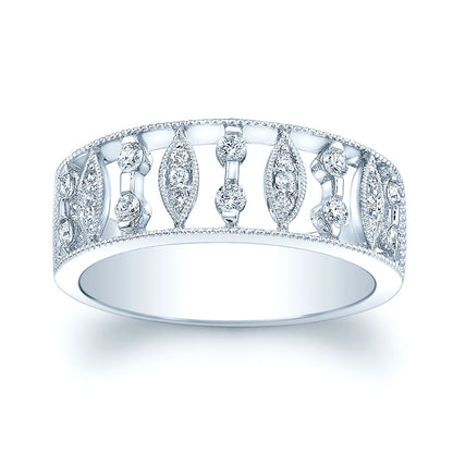 Diamond Open Leaf Design Band In 14k White Gold (1/3 Ct.tw.)