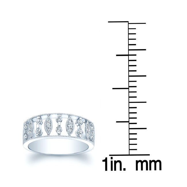Diamond Open Leaf Design Band In 14k White Gold (1/3 Ct.tw.)