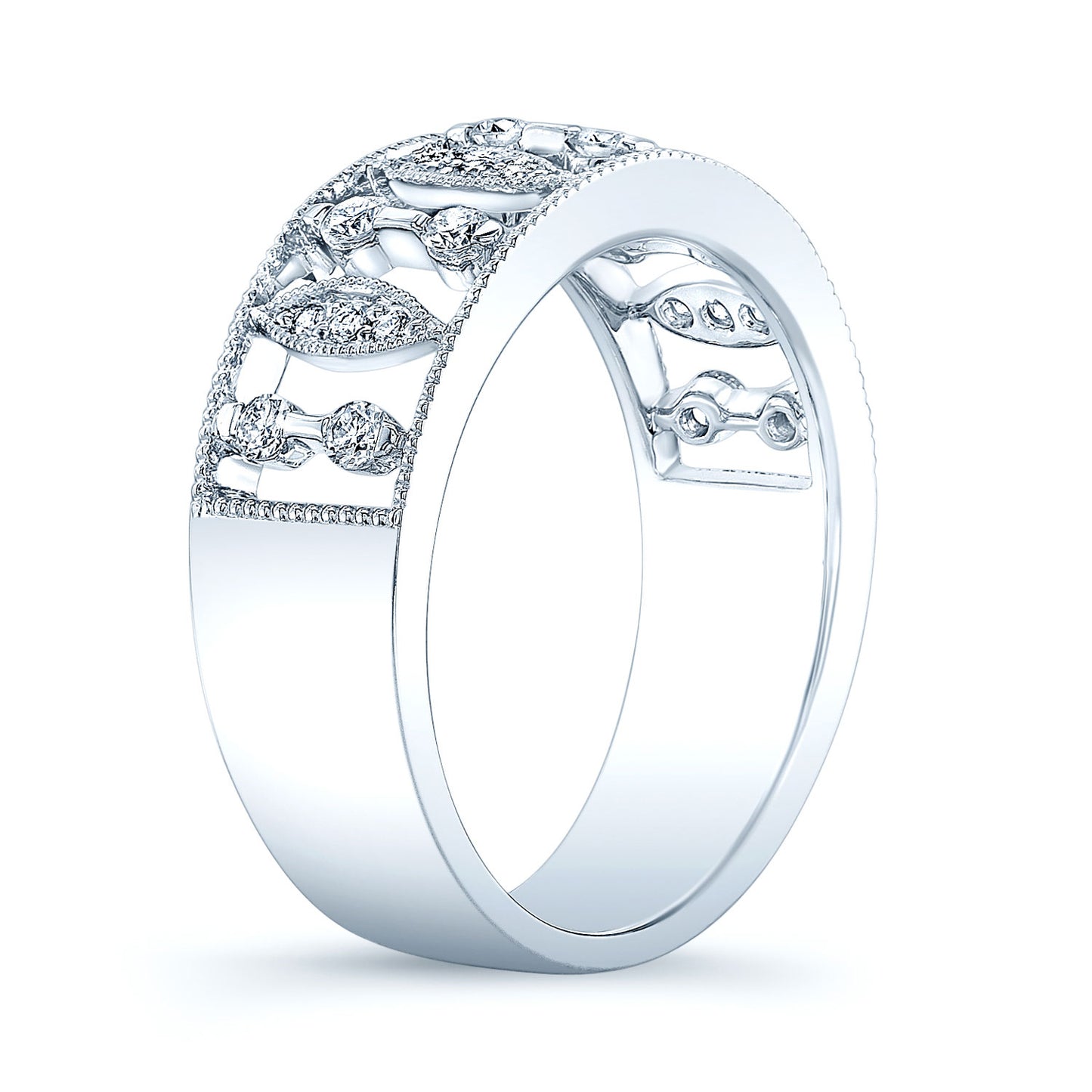 Diamond Open Leaf Design Band In 14k White Gold (1/3 Ct.tw.)
