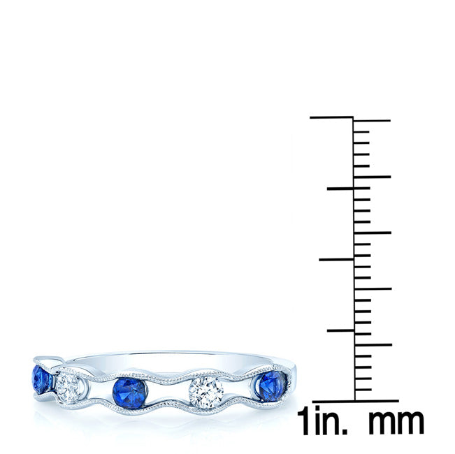 Floating Sapphire And Diamond Scallop Edge Band In 14k White Gold