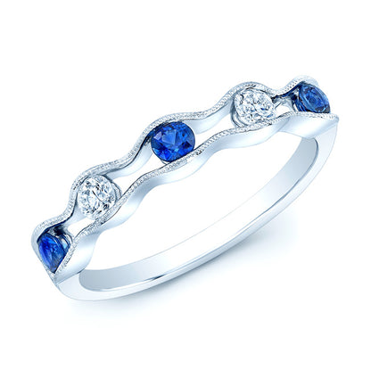 Floating Sapphire And Diamond Scallop Edge Band In 14k White Gold