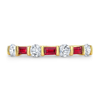 Ruby Baguette Alternating Channel Diamond Band In 14k Yellow Gold