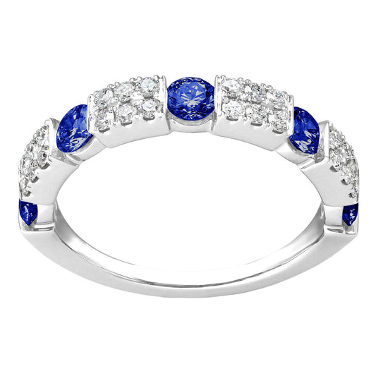 Round Sapphire And Diamond Ring In 14k White Gold