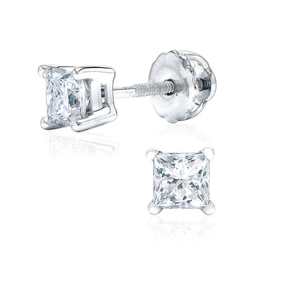 Princess Cut Diamond Studs Pt950