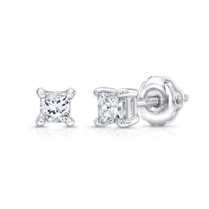 Diamond Princess 4-prong Studs 14k White Gold