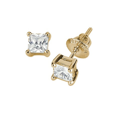 Diamond Princess Cut Stud Earrings In 14k Yellow Gold (0.48 Ctw)