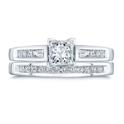Diamond Princess/baguette/round Wedding Set In Platinum 950