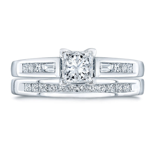 Diamond Princess/baguette/round Wedding Set In Platinum 950