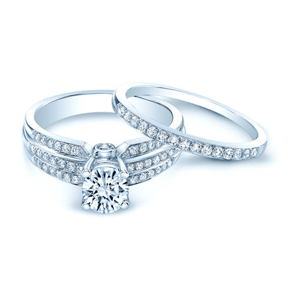 Diamond Wide Band Wedding Set in 14K White Gold 5.5mm Cz Ctr | Carl K. Gumpert