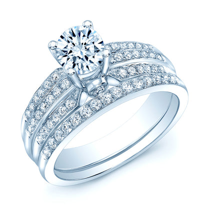 Diamond Wide Band Wedding Set in 14K White Gold 5.5mm Cz Ctr | Carl K. Gumpert