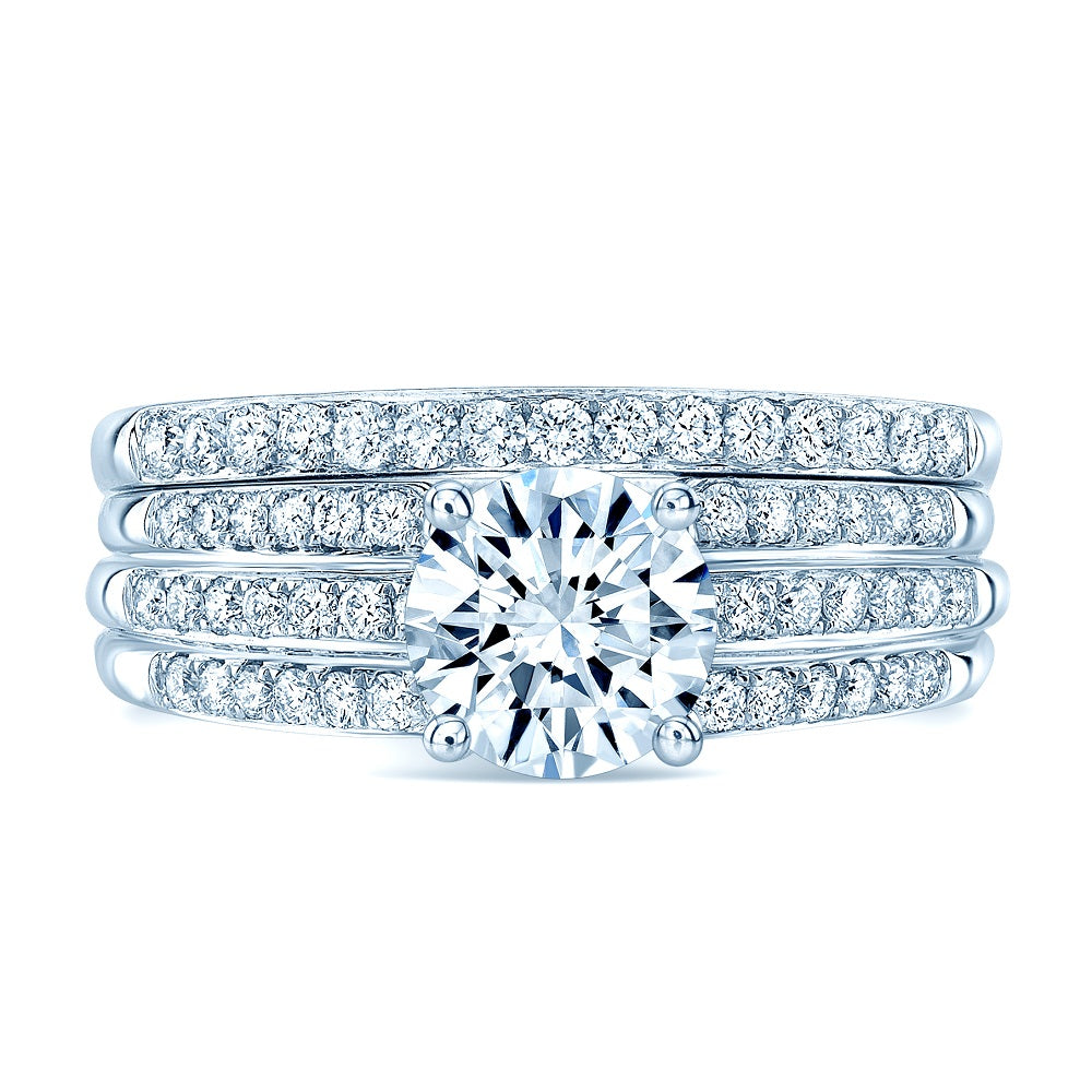 Diamond Wide Band Wedding Set in 14K White Gold 5.5mm Cz Ctr | Carl K. Gumpert