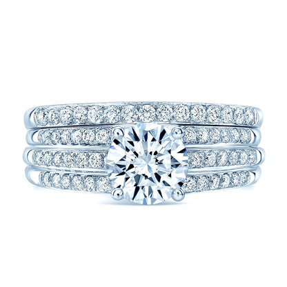 Diamond Wide Band Wedding Set in 14K White Gold 5.5mm Cz Ctr | Carl K. Gumpert