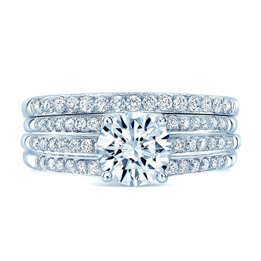 Diamond Wide Band Wedding Set in 14K White Gold 5.5mm Cz Ctr | Carl K. Gumpert
