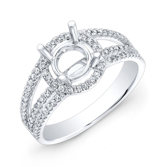 Sapphire Round And Diamond Halo Ring 14k White Gold