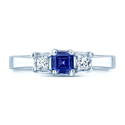 Tanzanite And Diamond Princess Cut 3 Stone Ring In 14k White Gold