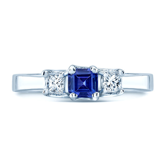 Tanzanite And Diamond Princess Cut 3 Stone Ring In 14k White Gold