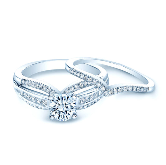 Diamond Wedding Set With 1/2ct Princess Center In 18k White Gold