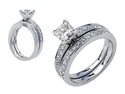 Pave Diamond Engagement Semi-mount Ring With 4 Prong 3/4 Ctw Prong Head In 14k White Gold