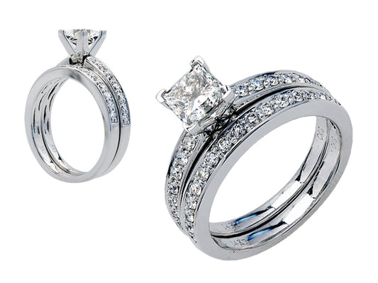 Pave Diamond Engagement Semi-mount Ring With 4 Prong 3/4 Ctw Prong Head In 14k White Gold