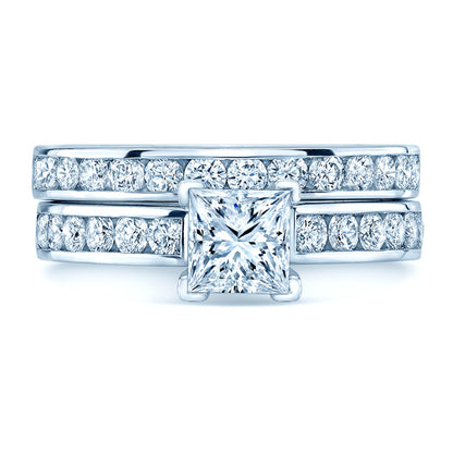 Channel Diamond Wedding Set With 1/2 Ct Princess Center In 14k White Gold