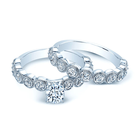 Diamond Wedding Set Semi Mount With 1/2 Ct Round Head In 14k White Gold