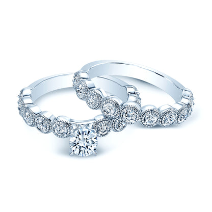 Diamond Wedding Set With 1/2ct Round Center In 14k White Gold