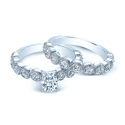 Diamond Wedding Set With 1/2ct Round Center In 14k White Gold