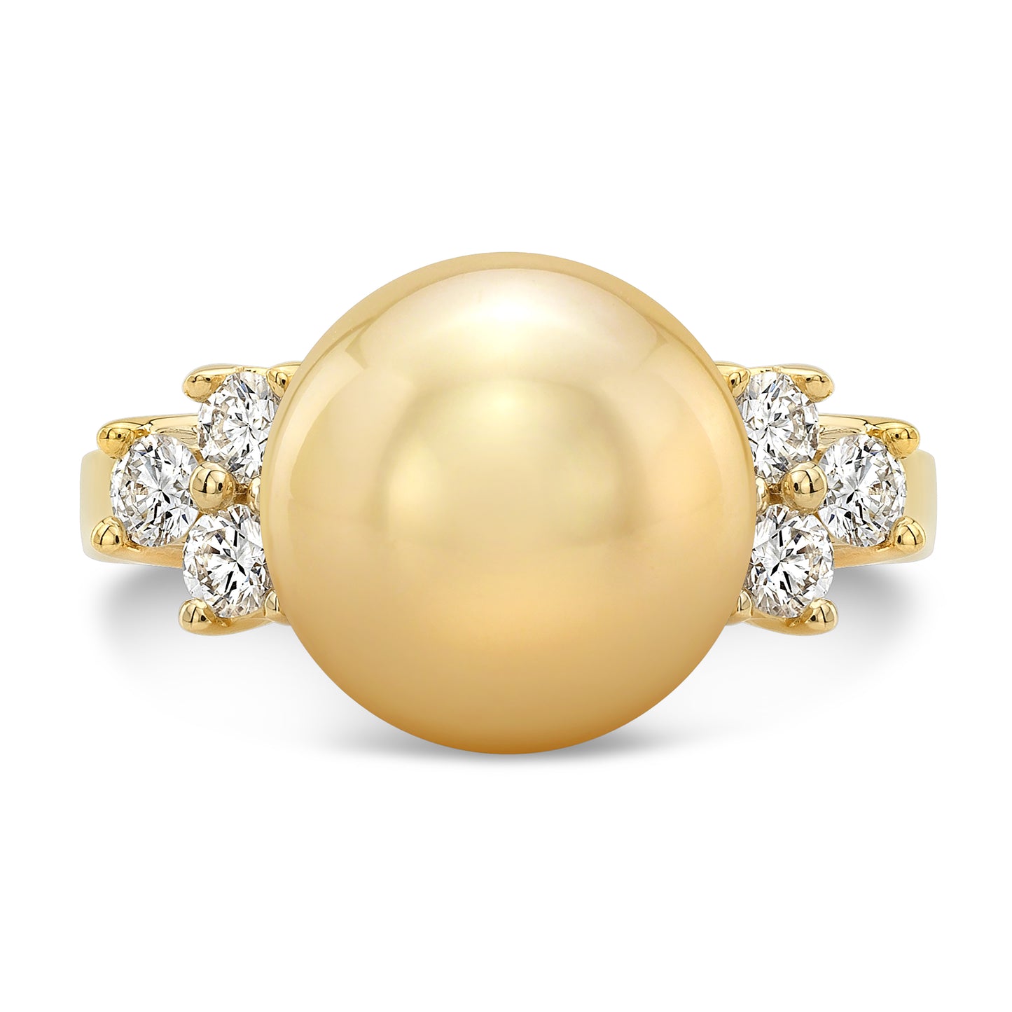 Golden Pearl & Diamond Ring In 18k Yellow Gold