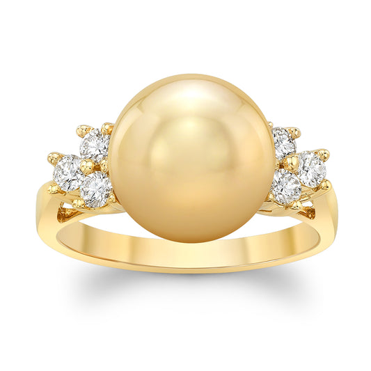 Golden Pearl & Diamond Ring In 18k Yellow Gold