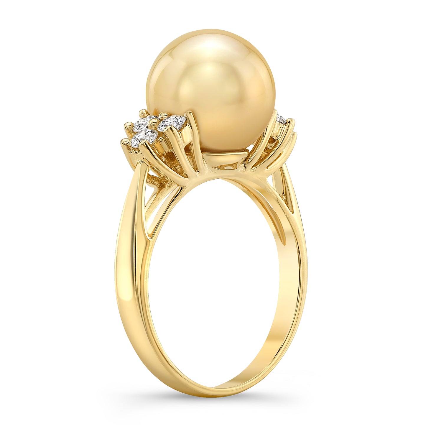 Golden Pearl & Diamond Ring In 18k Yellow Gold