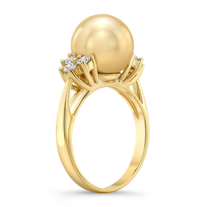 Golden Pearl & Diamond Ring In 18k Yellow Gold