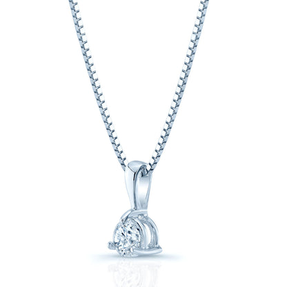 Diamond 0.50ct Round Solitaire Pendant In 18k White Gold 16" Chain