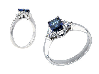 Sapphire And Diamond Emerald Cut Engagement Ring In Platinum